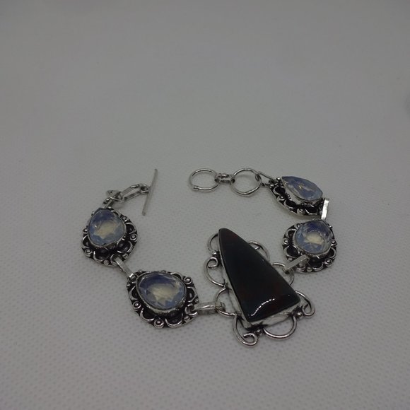 Stunning "BLOODSTONE AGATE & OPALITE" Handmade Sterling Bracelet 7" #357 - Picture 3 of 3
